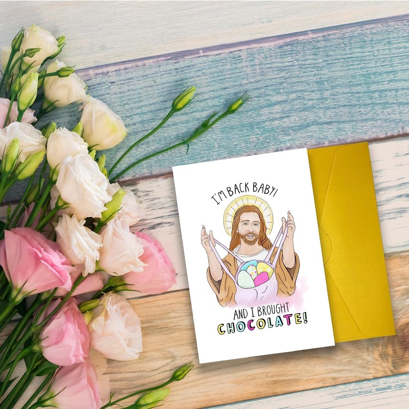 UUEFKTN Funny Jesus Easter Card, Humorous Jesus Eggs Chocolate Card,