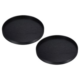 PATIKIL Wood Serving Tray 10 Inch, 2 Pack Round Decorative Platter for Home Decor Kitchen Table Candle Holder, Black