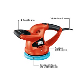 BLACK+DECKER 6" Buffer Polisher, Orbital Car Polisher with Wool and Foam Bonnets (WP900)
