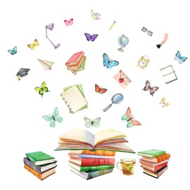 SUPERDANT Colorful Book Butterfly Wall Stickers Wall Art Murals Wall Decals Self Adhesive Wall Decals Waterproof Wall Decoration Living Room Bedroom Study Room Wall Decor School Classroom Wall Decor