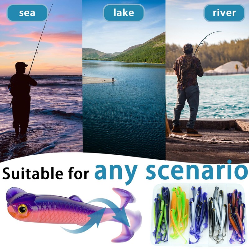 LURESMEOW Fishing Soft Plastic Lures, Paddle Tail Swim Baits for