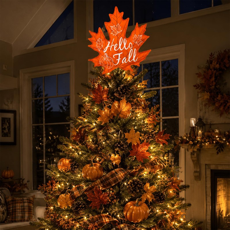 Fall Tree Topper Hello Fall Maple Leaf Tree Top Decor