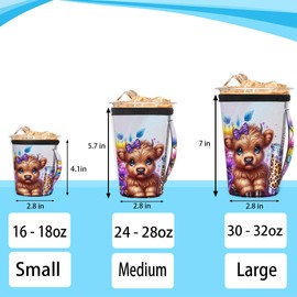 Reusable Iced Coffee Sleeve Cute Highland Cow With Handle Neoprene Ice Insulator Coffee Cup Sleeves Cold or Hot Drink Holder Compatible Large 30-32 OZ OZ for Coffee Cups Beverages Gift