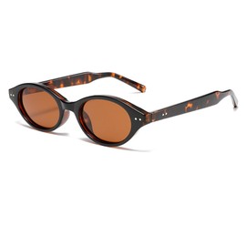 JUDOO Retro Oval Sunglasses for Women Men Small Face Cat Eye Glasses 90s Vintage Style, Tortoise/Brown, Small