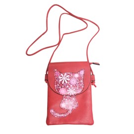 Ki-152 Women's Smartphone Pouch, Shoulder Bag, Crossbody Bag, Wallet, Small Item, Smartphone Pochette, Cat Pattern, red