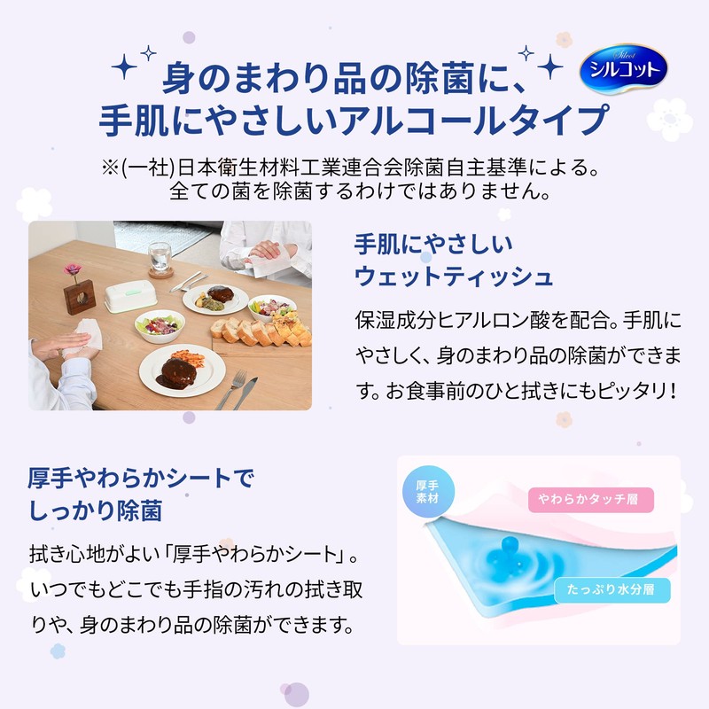 シルコット 除菌ウェットティッシュ アルコールタイプ 保湿成分ヒアルロン酸配合 詰替40枚×3パック(120枚)