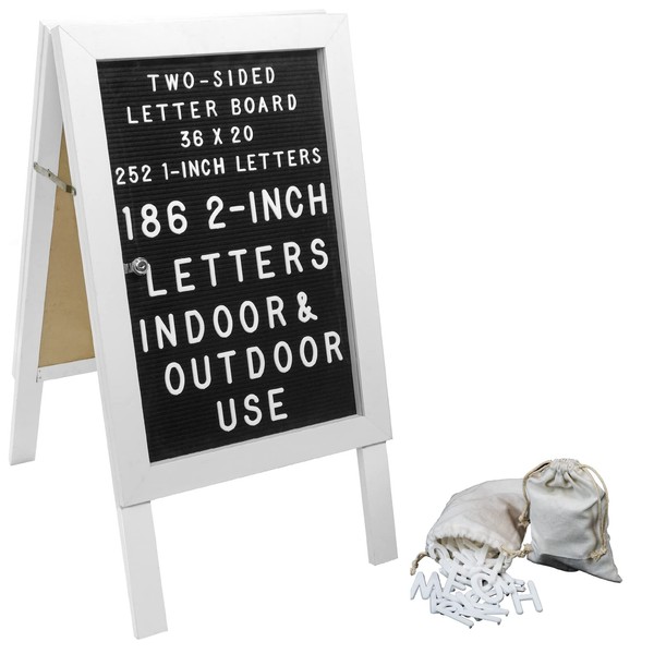 Large Wooden A-Frame Sidewalk Sign 36x20 Felt Letter Board w/Changeable Letters - EGP-HD-0084 (White)