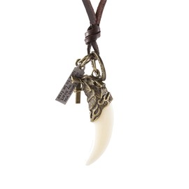 Vintage Wolf Animal Head Necklace Long Chain Dog Wolf Tooth Spike Leather Necklace for Women Men Birthday Gift Guard Sweather Chain Necklace Jewelry