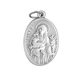 Gifts by Lulee, LLC Saint Agnes Patron Saint of Girl Scouts Silver Oxidized Medal Stainless Steel Chain and Blessed Prayer Card Together as a Set or Separate You Choose (Medal)