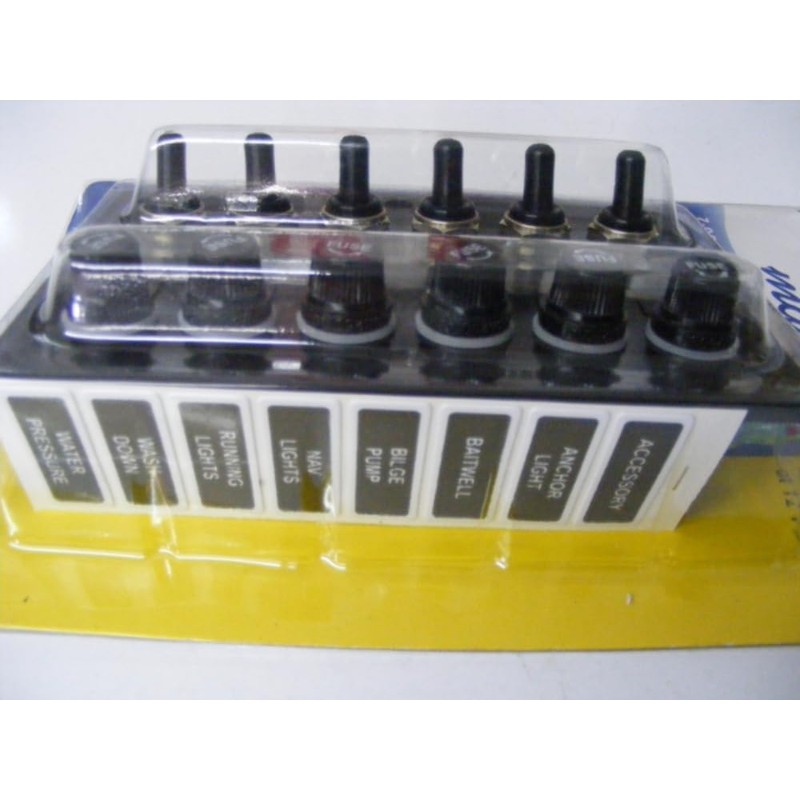 Marpac Toggle Switch Panel-Fuse 15A 12V 6 Gang Black 4.5"