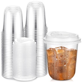 Baderke 50 Sets12oz Disposable Crystal Clear Plastic Cups With Lids, Round Bottom Iced Coffee Cups With Lid for Smoothie, Cold Beverages, Drinking Tumblers, Cold Drinks for Party, Wedding, Event