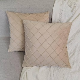 ZGLAAK Set of 2 Diamond Grid Velvet Decorative Square Throw Pillow Covers with Classy Design,Durable,Room Decor,18 * 18inch (Beige)