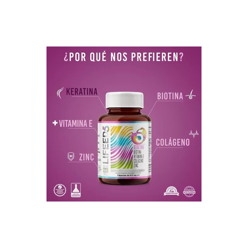 Capsulas Keratina Biotina Colageno Vitamina E Cabello Lifeed