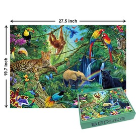 BEDUKE Jigsaw Puzzles for Adults 1000 Piece - Every Piece is Unique - Precise Interlocking Tropical Forest Animals Thick Sturdy Cardboard Family Game Puzzle Age 14+