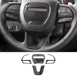 LUNQIN Carbon Fiber Style Car Steering Wheel Trim Cover Panel for Dodge Challenger Charger 2015-2023 and Dodge Durango 2014-2020 Auto Interior Decorations Accessories Center Console Protection Covers