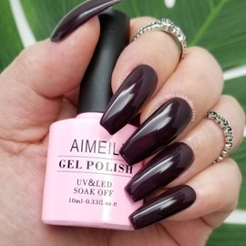 AIMEILI Soak Off U V LED Hema Free Gel Nail Polish Cruelty Free Vegan Nail Gel - Burgundy Plum Dark Purple (028) 10ml