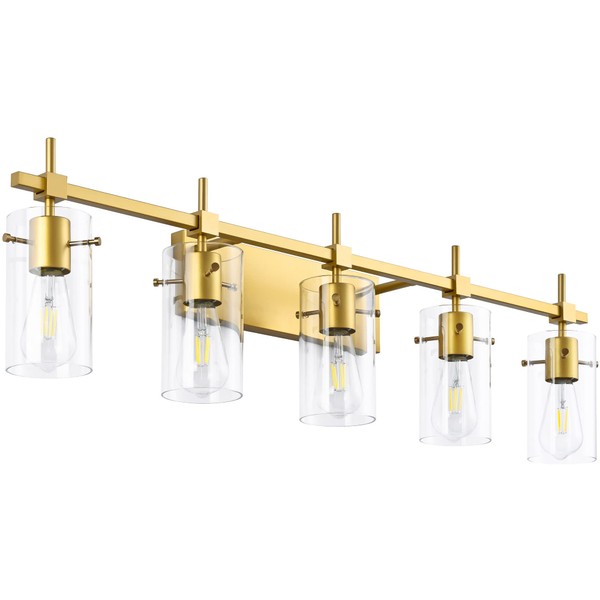 SOLFART Gold Vanity Light Fixtures Bathroom Lighting Over Mirror Wall Lights 5 Lights Bathroom Light