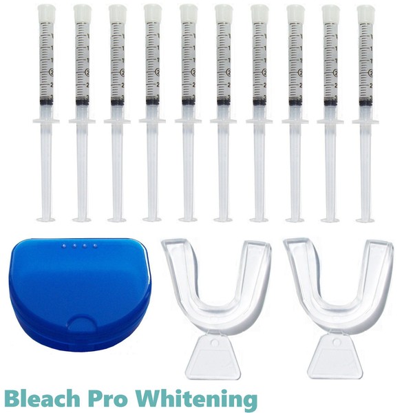 Teeth Whitening Kit 35% Carbamide Peroxide, 10 Tooth Bleaching Gel Syringe Dispensers, 2 Thermo Forming Dental Trays with Storage Case