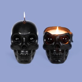Skull Candle with Crystal Eyeballs (Black) | Unique Melting Skull Design with Illuminated Crystal Eyes | Double Wick | 20-Hour Burn Time | Eco-Friendly Gift Box