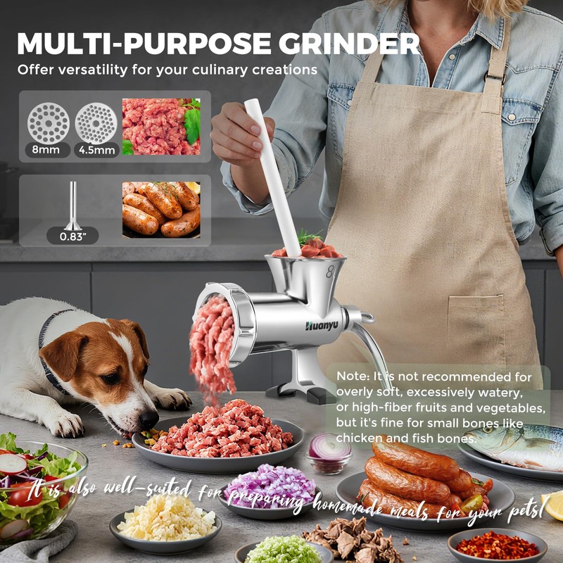 Huanyu Manual Meat Grinder-Heavy Duty Stainless Steel, Hand Crank Grinding
