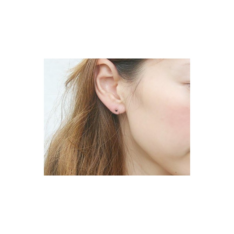 KASHIMA K18PG 0.1ct 1 Grain Black Diamond Earrings, pink gold,