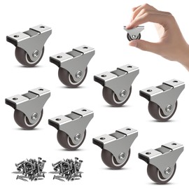 Suemisi 1.25 Inch Rubber Caster Wheels, Low Profile Casters, Mini Fixed and Quiet Rolling, Low Profile Casters for Furniture, Drawers, Storage Bins, Small Appliances (Brown 8PCS, 1.25 inch)