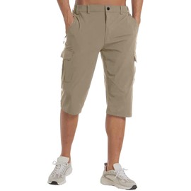 Lexiart Mens Hiking Cargo Shorts Quick Dry Lightweight Work Golf Capri Pants with 5 Zipper Pockets Khaki