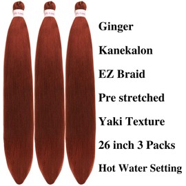 Ginger Braiding Hair Pre stretched Professional Prestretched Braiding Hair Hypoallergenic Knotless Ez Braid Synthetic Itch Free Crochet Braids
