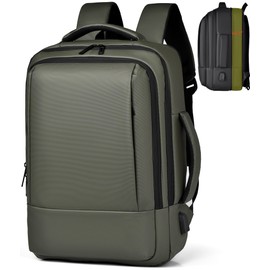 ORILOOSEN 17/15.6" Business laptop backpack, PU laptop backpack, Travel laptop backpack,carry on backpack, Expandable laptop backpack Men,college backpack (02#updated, Green)