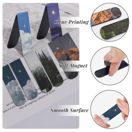 WisePoint 12PCS Book Markers, Scenery Magnetic Bookmarks for Women and Men, Magnet Bookmark Clips Book Marks for Reading, Aesthetic Bookmark for Writer Reader Learner (Blue)