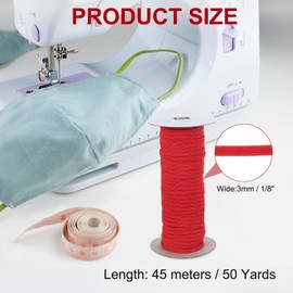 PATIKIL Elastic Bands 3mm x 45 Meters, Polyester Flat Elastic Cord Stretch Strap for Sewing Crafting DIY, Red