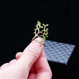 Uloveido Tree of Life Adjustable Size Ring for Women, Leaf Shape Open Ring for Girls HR303, enamel, Cubic Zirconia