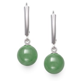 Sterling Silver Natural Green Jade Lever Back Drop Dangle Earring for Women