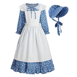 ReliBeauty Pioneer Girl Dress Colonial Prairie Costume Blue 130