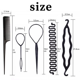 JOCXZI Hair Braiding Tool - Pack of 7 Hair Styling Tools, Knot Rings for Hair Styling, Braiding Tool DIY Hair Accessories Women Hair Twist Bun with Hair Comb (Black)