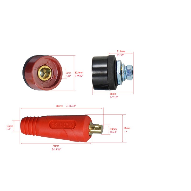 RIVERWELD TIG Welding Cable Panel Connector Plug DKJ10-25 200Amp with