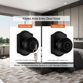 Haidms Keyed Entry Black Door Knob Interior, Exterior Locking Door Knobs, Matte Black Exterior Doorknobs with Lock and Key, 6 Pack