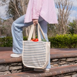 Reusable Cotton Grocery Tote Bags - 2 Pack, 100% Cotton, Washable, Environment-friendly, Sturdy, Convenient to Carry with Handles, Multipurpose Cotton Grocery Shopping Bags - Canvas Picnic Tote
