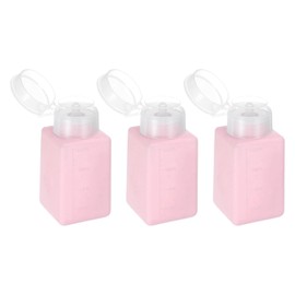 HARFINGTON 3pcs Solvent Alcohol Dispenser 200ml(6.8oz) Press Type ESD Safe Anti-Splash Liquid Dispenser Pump with Sealing plastic Lid for Alcohol, Nail Polish & Makeup Remover, Pink