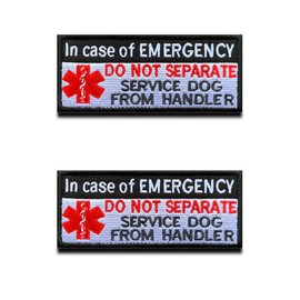 2 Packs Service Dog 'In Case of Emergency Do Not Separate From Handler' Patch - Hook & Loop Embroidered Fastener Emblem for Service, Working, Guide Animals
