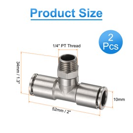HARFINGTON 2pcs Male Branch Tee 10mm Tube ID x 1/4" PT Thread Push to Connect Fittings Pneumatic Tube Pipe Fitting for Air Water System