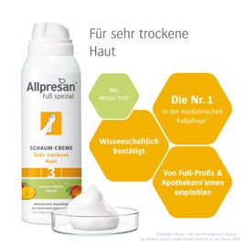 Allpresan Fuß Spezial No. 3 Foam Cream with Mango Fragrance - Foot Cream for Very Dry Skin - For Daily Foot Care for Very Dry Feet - 3 x 125 ml