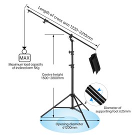 JINBEI 16.4FT 500cm Heavy Boom Arm with Sandbag Light Stand 22LBS Bearing Rotatable Adjustable Aluminum Holding Arm Load M-3 for Studio Photography Video