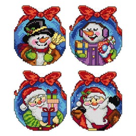 Counted Cross-Stitch Kit on Plastic Canvas with Christmas Toys. 4 Winter Ornaments 3.54x4.13 inches Each 109CS. Superb for Art & Craft Amateurs
