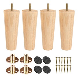 Btowin 12 inch Solid Wood Furniture Legs, 4Pcs Mid-Century Modern Wooden Replacement Feet with Threaded 5/16'' Hanger Bolts & Mounting Plate & Screws for Sofa Couch Armchair Cabinet TV Stand
