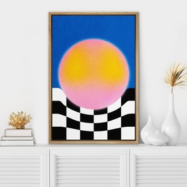 SIGNWIN Framed Canvas Print Wall Art Preppy Room Decor Minimal Retro Futuristic 3D Geometric Pattern Abstract Shapes Illustration Nordic Colorful for Living Room, Bedroom, Office - 16"x24" Natural