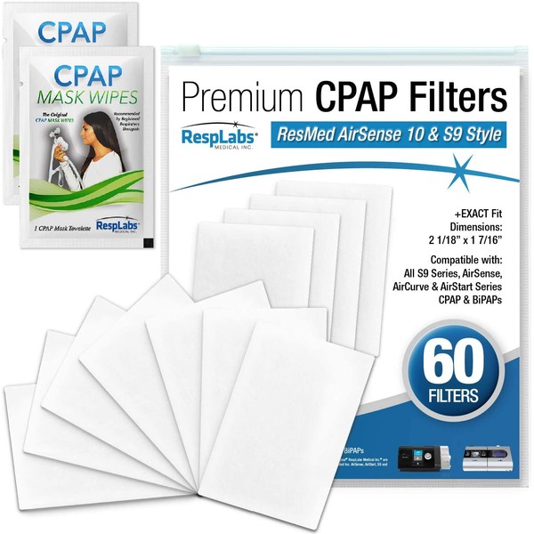 resplabs CPAP Filters - Generic ResMed AirSense 10, S9 Machine Supplies - 60 Filter Pack