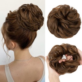 CJL HAIR Large Messy Bun Hair Piece Wavy Curly Scrunchies Synthetic Chignon Ponytail Hair Extensions Thick Updo Hairpieces for Women Chocolate