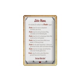 Schild Blech 20x30cm - Made in Germany - Spruch liebe Mama Ich hab dich lieb