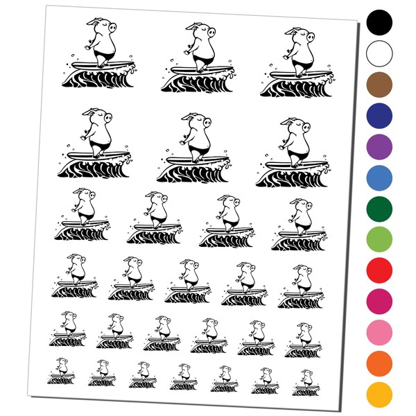 Peaceful Zen Surfer Pig Temporary Tattoo Water Resistant Fake Body